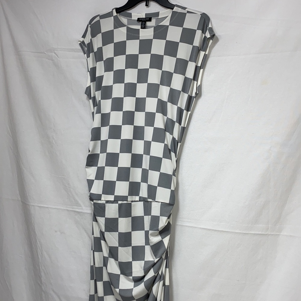 Kenneth Cole Medium Ruched Side Checker Long Dress - Picture 3 of 11